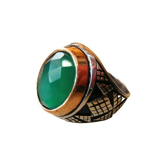 Green Onyx Mans Ring, Natural Green Onyx, December Birthstone, Silver Jewelry, 925 Silver Ring, Birthday Gift, Heavy Mens Ring, Arabic Design, Ottoman Style Ring, Christmas, Turkey Mens Signet Ring