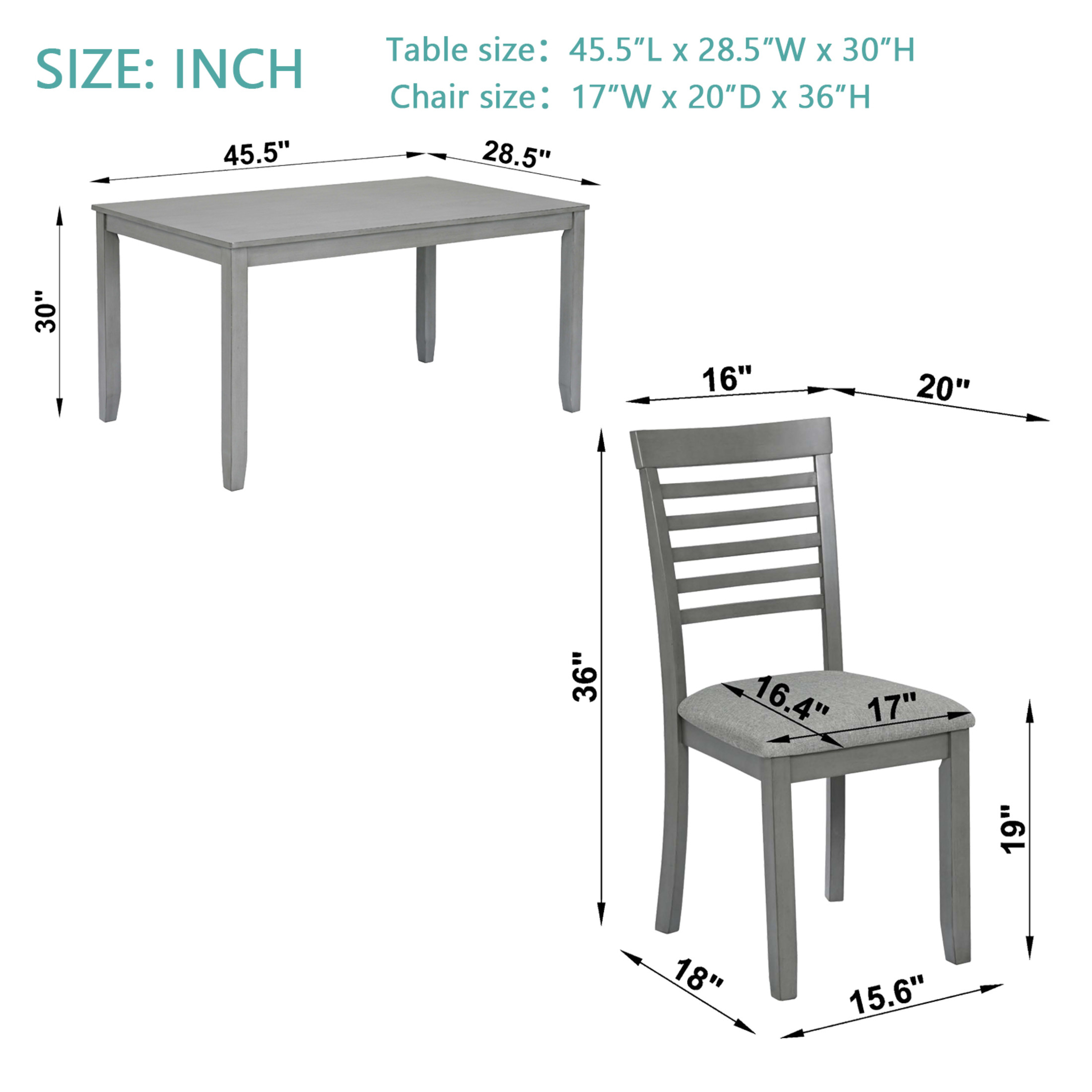 Noble House 5-Piece Farmhouse Dining Set, 45.5" Rectangular Wooden Table with Upholstered Chairs, Gray