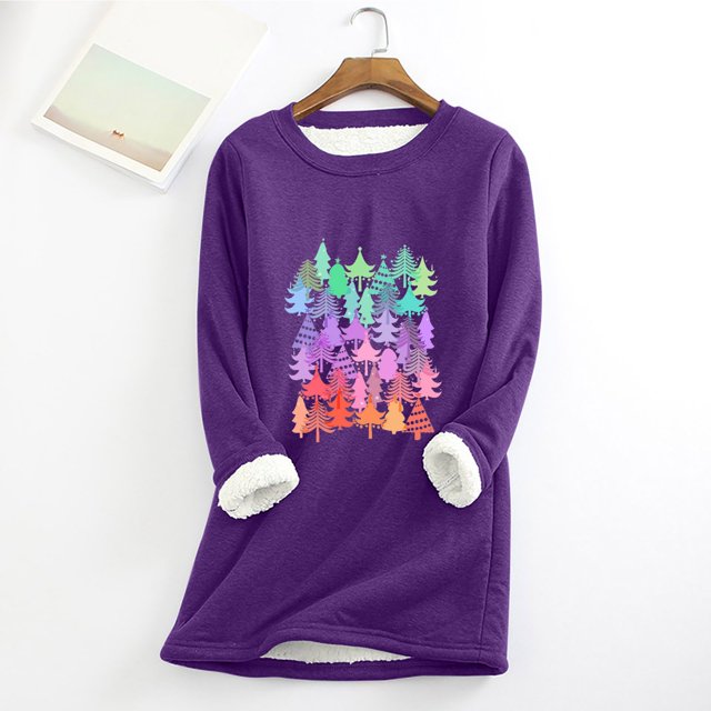 Babysbule Chemises de Noël pour Femmes Liquidation Hauts Lettre Mode Décontractée Hiver Peluche Chaude Bas Chandail Manches Longues Col Rond Haut/chemise