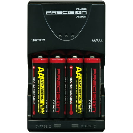 Precision Design (4) 2900mAh AA NiMH Batteries & 110/220V Multi-Voltage Rapid Charger