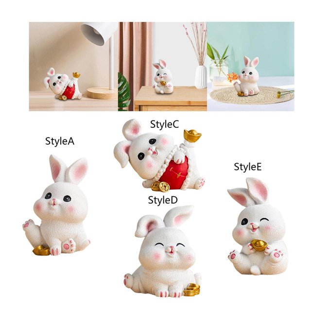 Baohd Rabbit Statue Miniature Desktop Ornament Animal Sculpture for Bedroom Decor StyleA