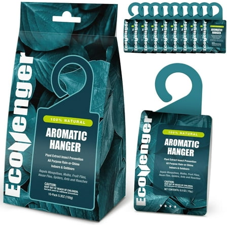EcoVenger Pest Control Aroma Hanger 10-Pack Natural Peppermint/Cedar/Lemongrass Insect Repellent Moths Mosquitoes, Spiders, Roaches, Weather-Proof Lasting Bug Deterrence, Safe Around Children & Pets