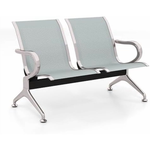 Waiting Room Chairs - Durable Reception Bench with Armrests, 2-Seat Office Reception Guest Chairs for Office, Hospital, Airport, Clinic, Bank & Lobby, Silver​$$Office
