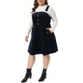 thumbnail image 4 of Agnes Orinda Women's Plus Size Corduroy Pinafore Short Dress Overall Dresses Suspender Skirt with Pocket 3X Dark Blue, 4 of 6