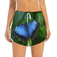 thumbnail image 2 of Picia Blue Morpho butterfly Pattern Women's 2 in 1 Athletic Running Shorts High Waisted Workout Casual Gym Sweat Shorts with Comfy Liner Zipper Pockets-Medium, 2 of 7