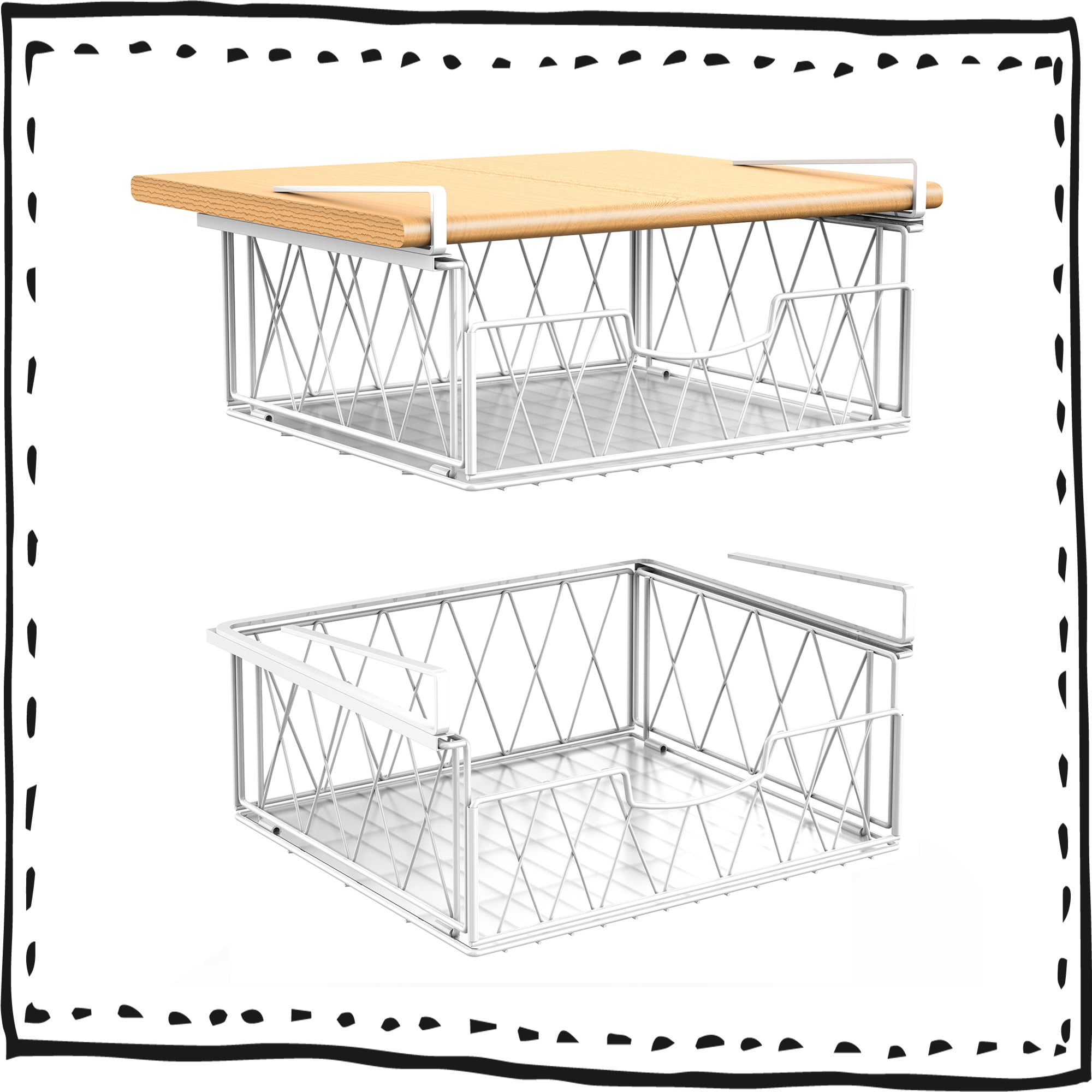 Auledio Metal Wire Silding Out Under Desk Basket Hanging Storage Basket