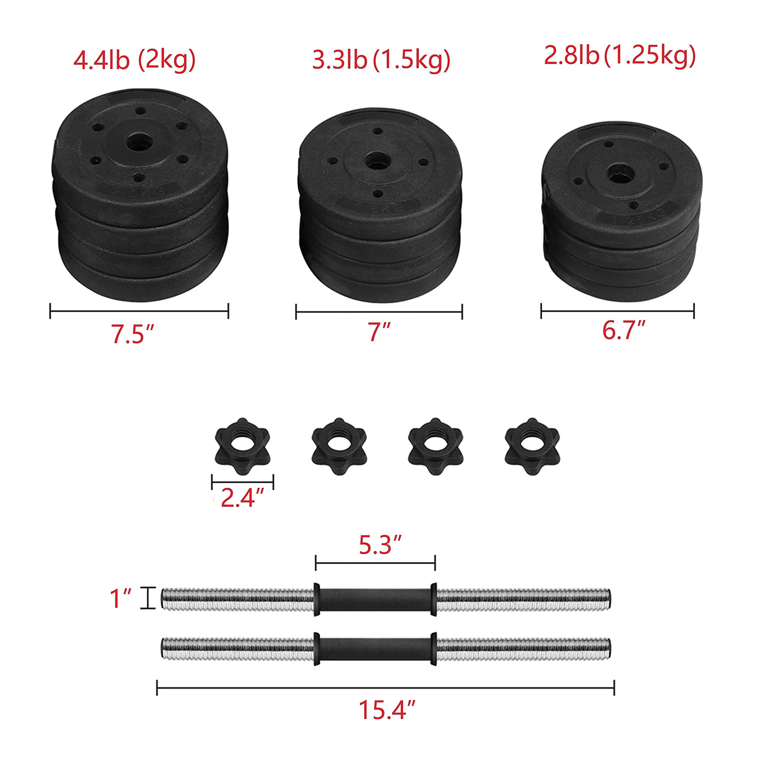 Adjustable dumbbell set for home gym, spinlock collars dumbbells for strength training, full body workout equipment for men and women, black