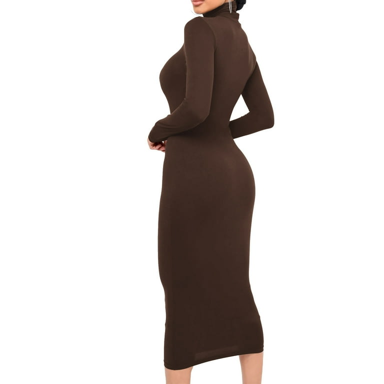 cfhntfmh Casual Dresses for Women Fall Soft Long Sleeve Bodycon Dress Turtleneck Midi Club Party Pencil Dresses - Walmart.com cfhntfmh Casual Dresses for Women Fall Soft Long Sleeve Bodycon Dress Turtleneck Midi Club Party Pencil Dresses - Walmart.com