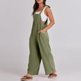 thumbnail image 6 of Wide Leg Overalls for Women Loose Fit Casual Sleeveless Linen Jumpsuit Tie Straps Bib Summer Rompers with Pockets Green 3XL, 6 of 8