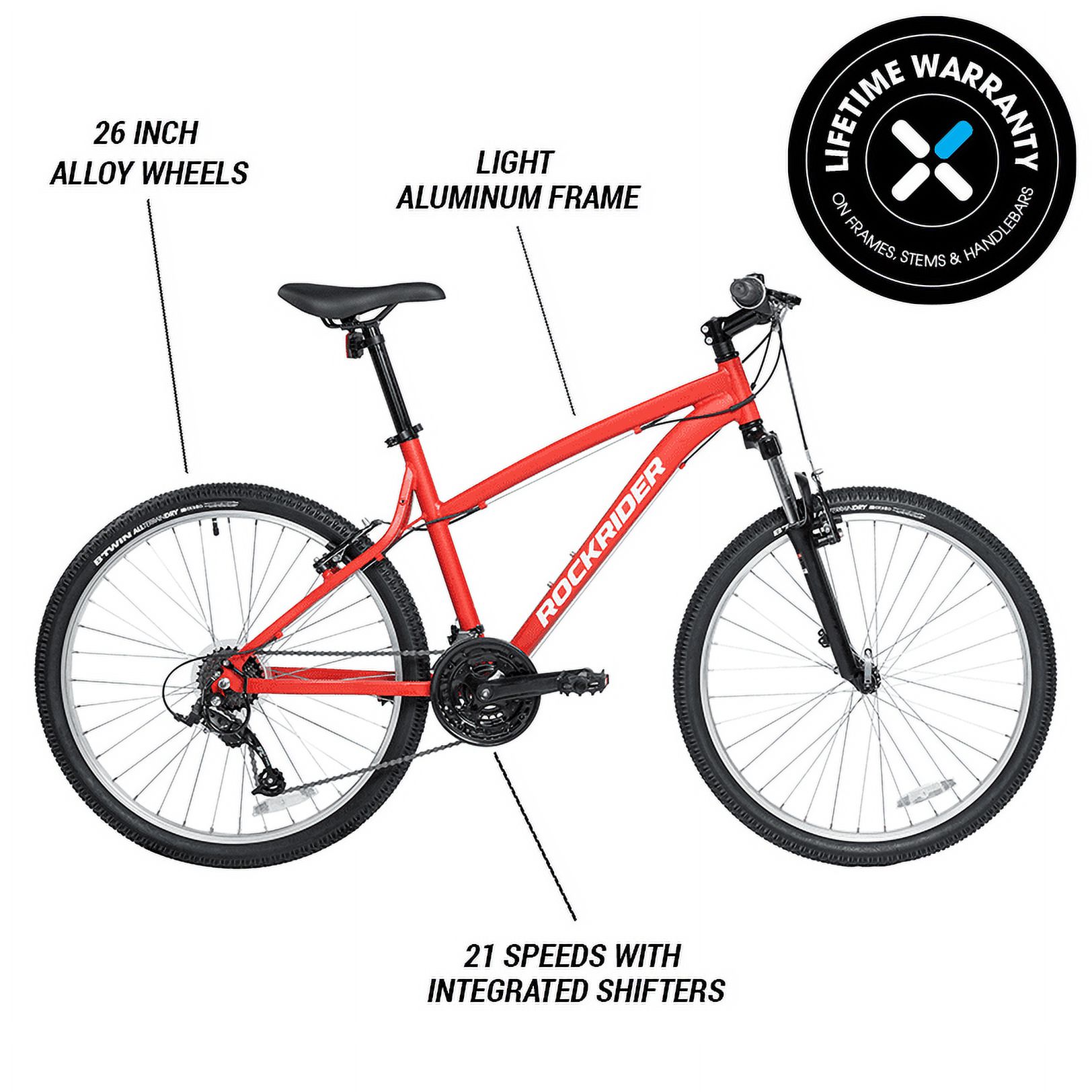 Decathlon Rockrider ST50, 21 Speed Aluminum Mountain Bike, 26", Unisex, Adult, Red, Medium - image 2 of 13