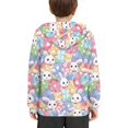 thumbnail image 4 of Xoenoiee Kids Long Sleeve Hooded Sweatshirt for Fall Winter Cosy Pullover Hoodies with Kangaroo Pocket Activewear for Travel Walk, Colorful Easter Rabbit Print, M, 4 of 7