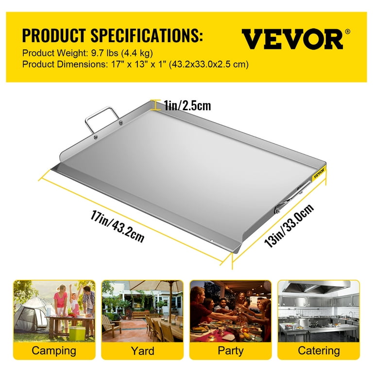 VEVOR Carbon Steel Griddle, 16 x 24 Griddle Flat Top Plate, Griddle for  BBQ Charcoal/Gas Gril with 2 Handles, Rectangular Flat Top Grill with Extra