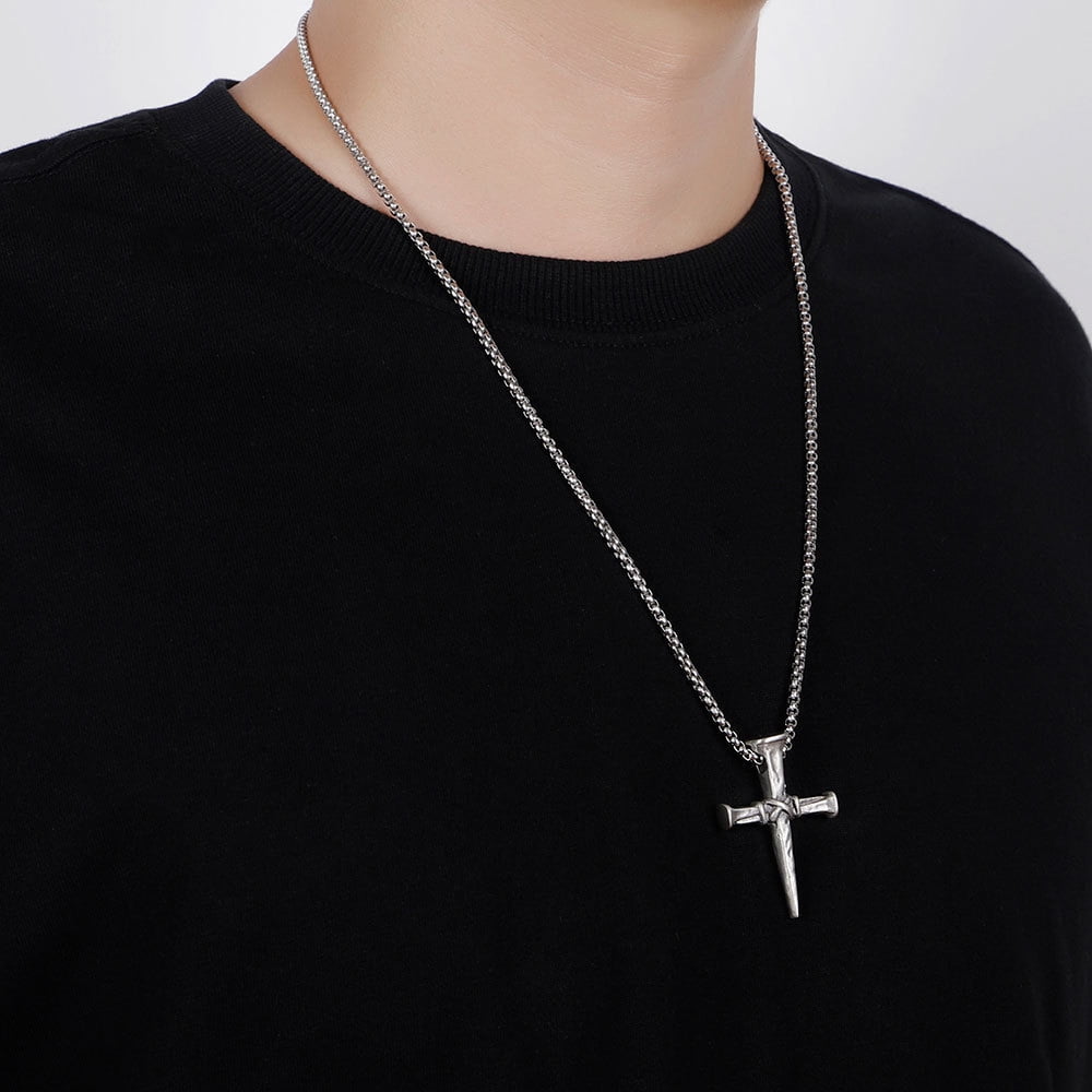 Nail Cross Necklace, Vintage Cross Pendant, Christian Jewelry, Gift for Men