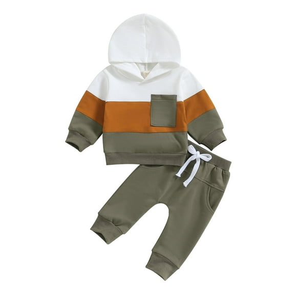 Toddler Kids Boy Autumn Clothes Set 3M 6M 12M 18M 24M 2T 3T Contrast Color Long Sleeve Hoodies Sweatshirt Pants 2Pcs Outfit