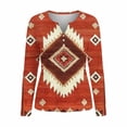 thumbnail image 4 of Long Sleeve Henley Shirt for Women Tribal Aztec Pattern Graphic Print Notch V Neck Relaxed Fit Southwest Style Casual Workwear Soft Lightweight Top, 4 of 5