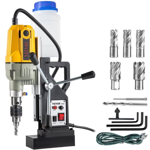 HCY Magnetic Drill, 1100W 1.57" Boring Diameter, 2697lbf/12000N Portable Electric Mag Drill Press with 7 Bits, 580 RPM Max Speed Drilling Machine for any Surface and Home Improvement