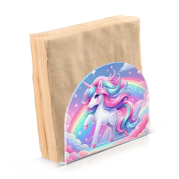 Acrylic Clear Cocktail Napkin Holder 4.1x4.9x2 inch Beautiful Fantasy Unicorn
