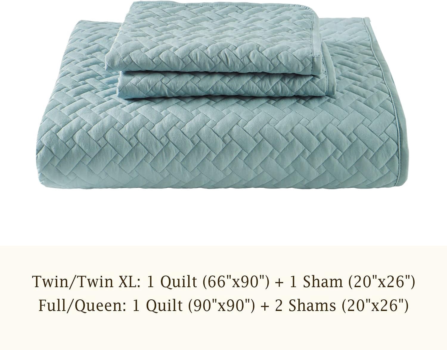 EMME Twin Quilt Set Lightweight Bedspread Soft Microfiber Reversible Twin Size Comforter Set Lake Blue Coverlet 2 Piece Bedding Set Basket Weave Pattern for All Season