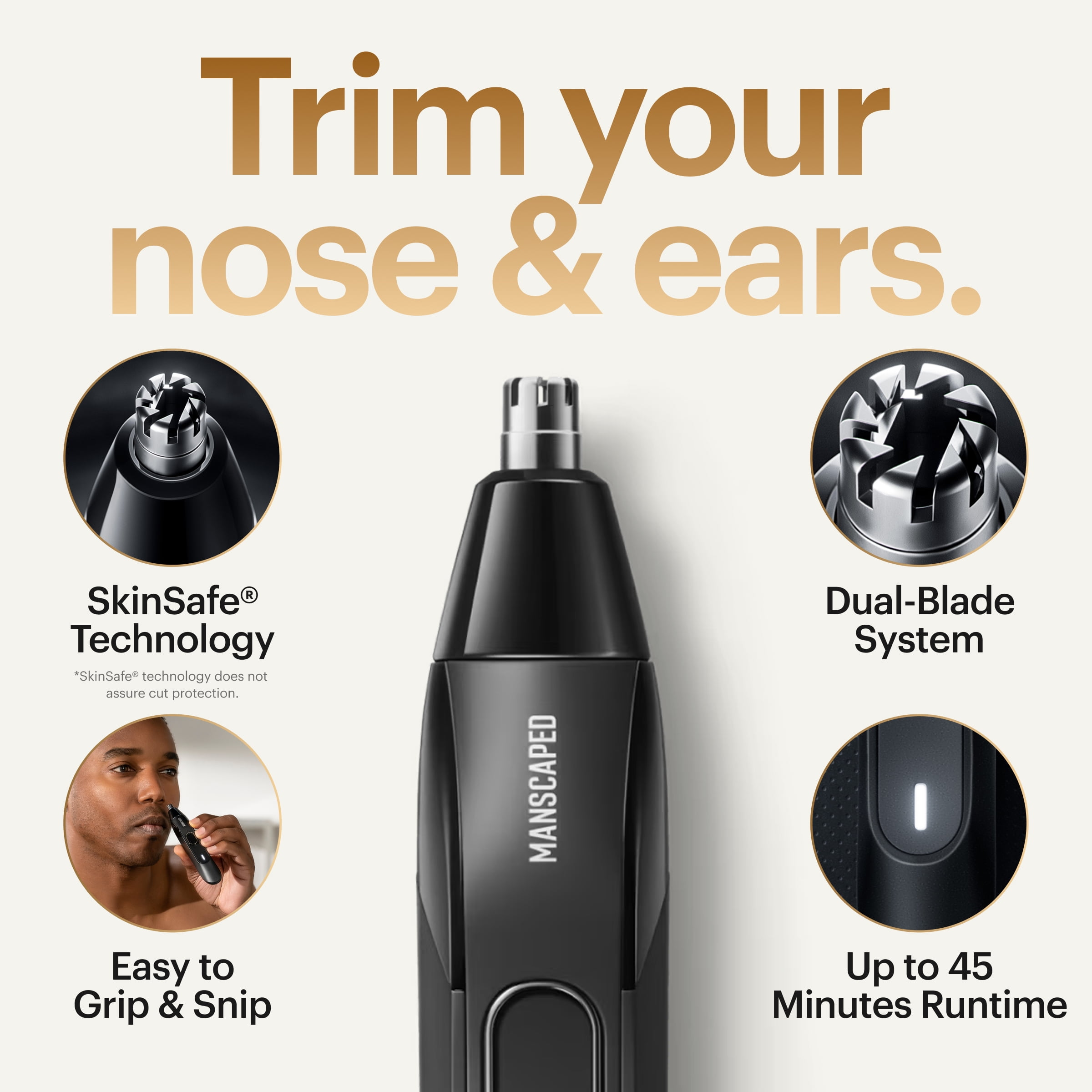 MANSCAPED® Weed Whacker® 2.0 Men's Electric Nose and Ear Trimmer for Mens Grooming with SkinSafe® Rotary Blade, Black