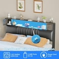 thumbnail image 3 of iSunirm Upholstered Headboard for Queen Size Bed Frame with Storage Cabinet & Shelf, Queen Headboard with Outlets and RGB LED Light, for Bedroom/Dorm Room, 40.1"W x 6.3"D x 43.3"H, Black Oak, 3 of 9