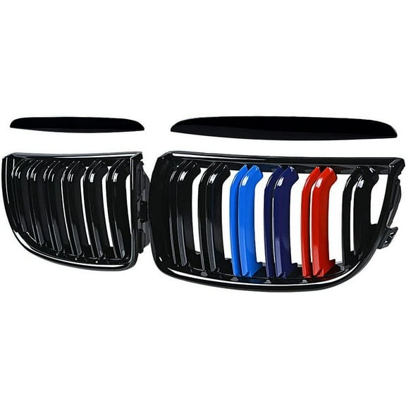 Front Hood Kidney Grille For BMW 2005-2008 E90 E91 325i 328i Sedan Wagon 4-Door Glossy Black   M Color