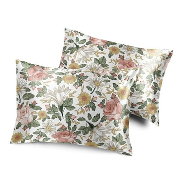Sweet Jojo Designs Vintage Floral Pink Green Yellow White Decorative Satin Pillowcases