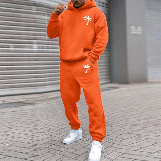 Men's Suits Product Title for Men Casual Solid Two Piece Hooded Sports Set with Raglan Sleeve Drawstring Pant Set