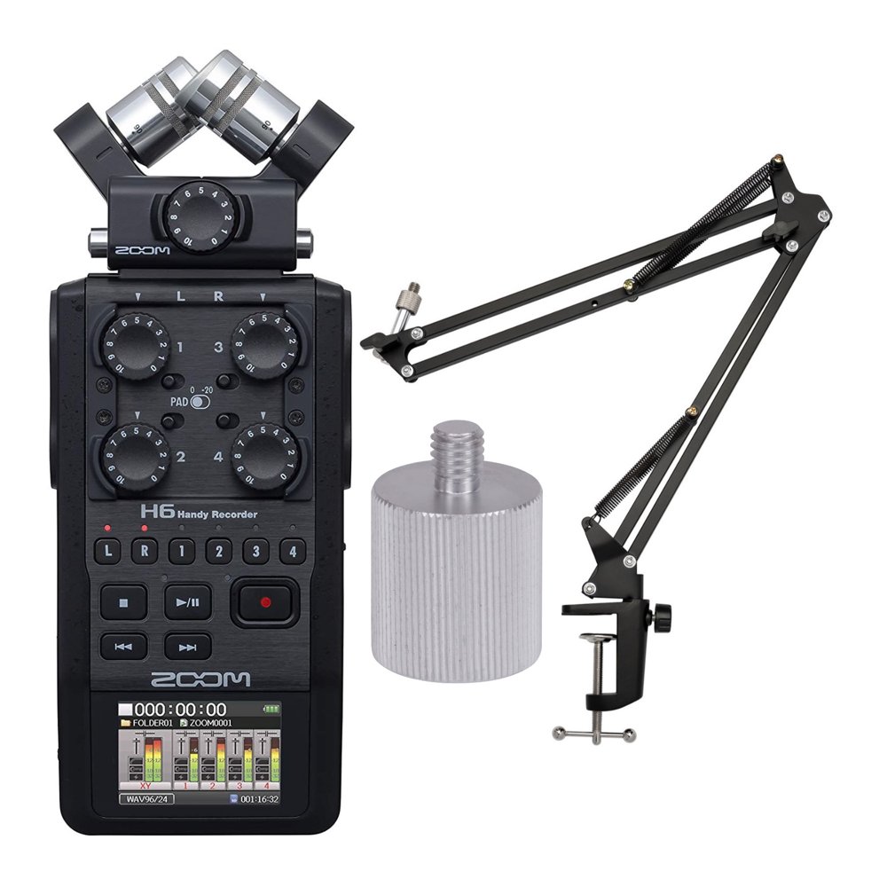 Zoom H6 Handy Recorder (Black, 2020 Model) with Knox Boom Arm and Mic