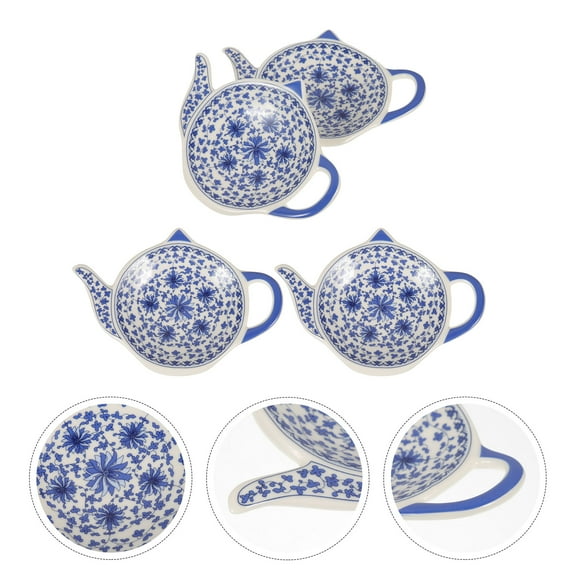 BESTOYARD Blue Ceramic Tea Bag Holder with Teapot Shape for Storage Use Heat Resistant 4 Pieces