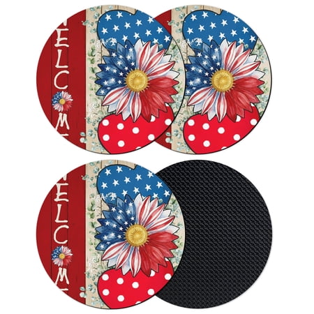 Independence Day Coasters Set of 4 Absorbent Coasters for Drinks 4 of July Patriotic Flowers USA Flag Love Heart Coaster for Desk Coffee Table Protection Home Decor House Warming Gifts 4