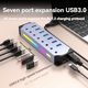 thumbnail image 1 of Hub USB 3,0, 7 Puertos RGB Hub con Tira de LED, Modos Dinámicos, Interruptores, Caja de Aluminio Hub para PC, Ordenadores Portátiles Enchufe de la UE, 1 of 9