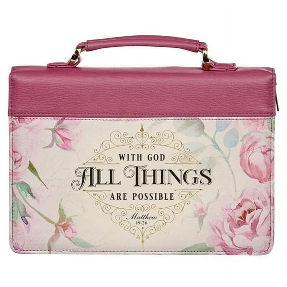 Christian Art Gifts  God All Things Are Possible Dusty Rose Flor Bible Cover with Fashion - Medium