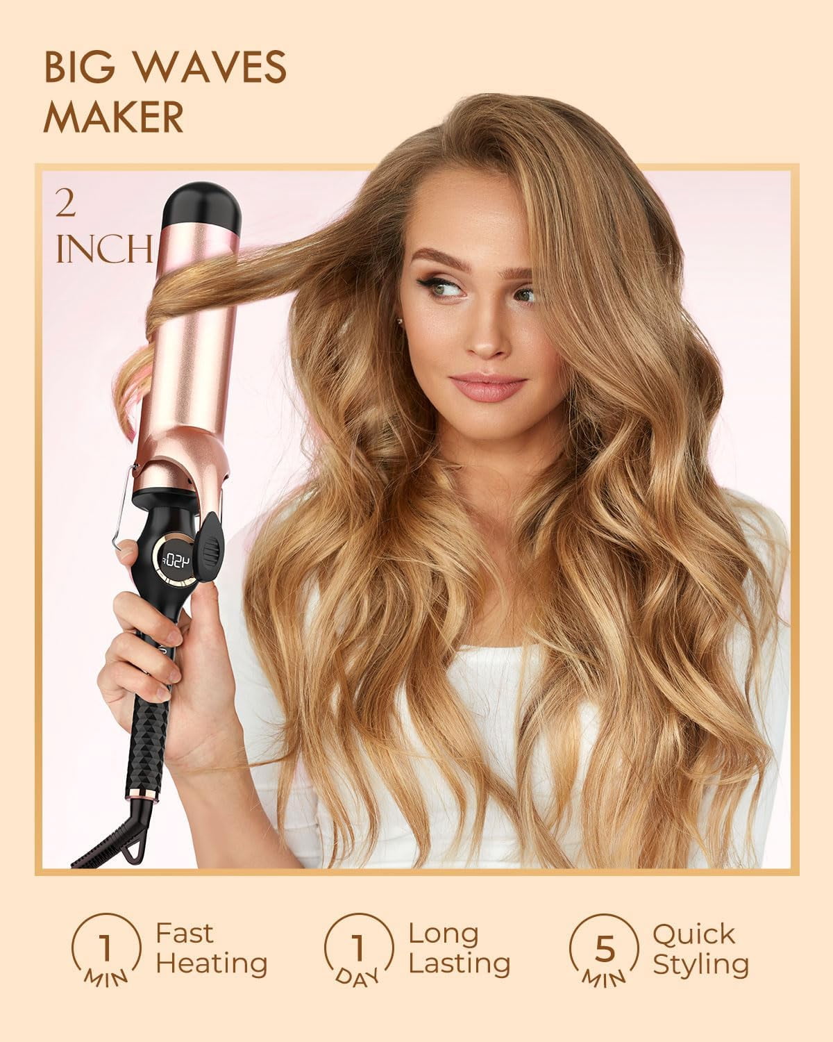 Curling Iron 2 Inch, Large Barrel Curling Wand