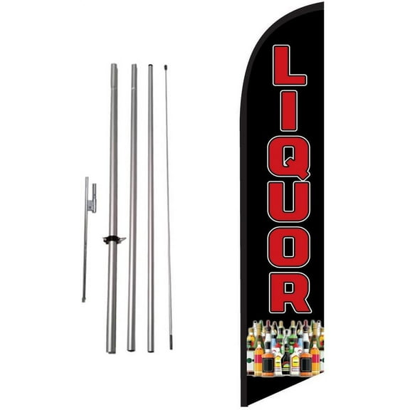 Liquor Mart Feather Flag Kit with Ground Spike, Outdoor Advertising Swooper Flag Sign by Feather Flag Nation