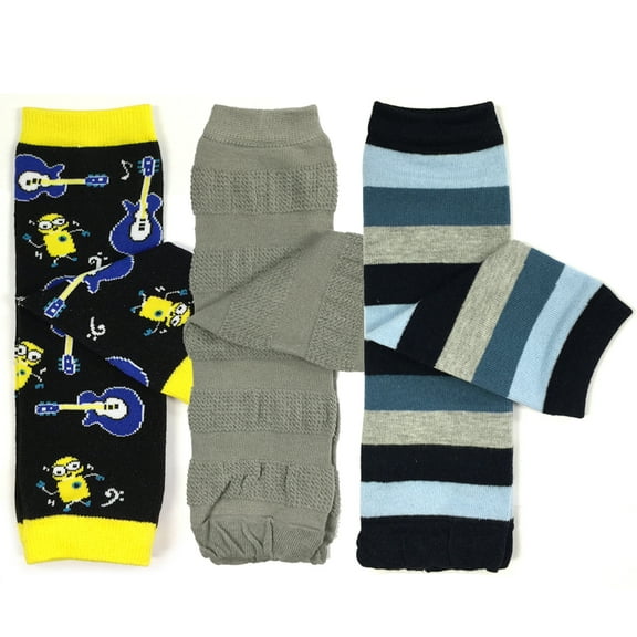 Wrapables® Baby 3-Pair Leg Warmers O/S Robot, Gray in Ruched, Stripes