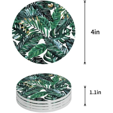 

ZHANZZK Tropic Plant Watercolor Banana Palm Leaves Green Set of 8 Round Coaster for Drinks Absorbent Ceramic Stone Coasters Cup Mat with Cork Base for Home Kitchen Room Coffee Table Bar Decor