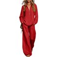 thumbnail image 2 of Linen Two Piece Sets for Women V Neck Zipper Matching Sets Loungewear Fall Travel Outfits Fashion 2026 ,M, 2 of 7