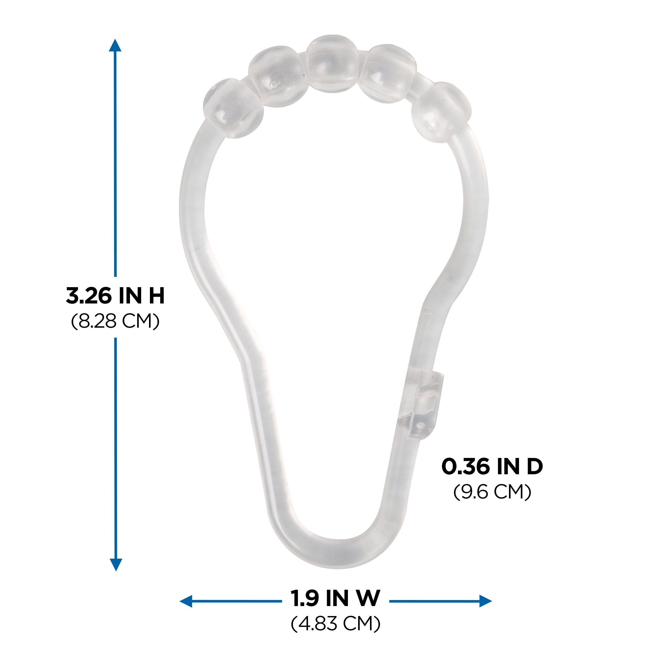 Mainstays Shower Curtain Rollerball Hooks, Easy Gliding, Clear, Set of 12