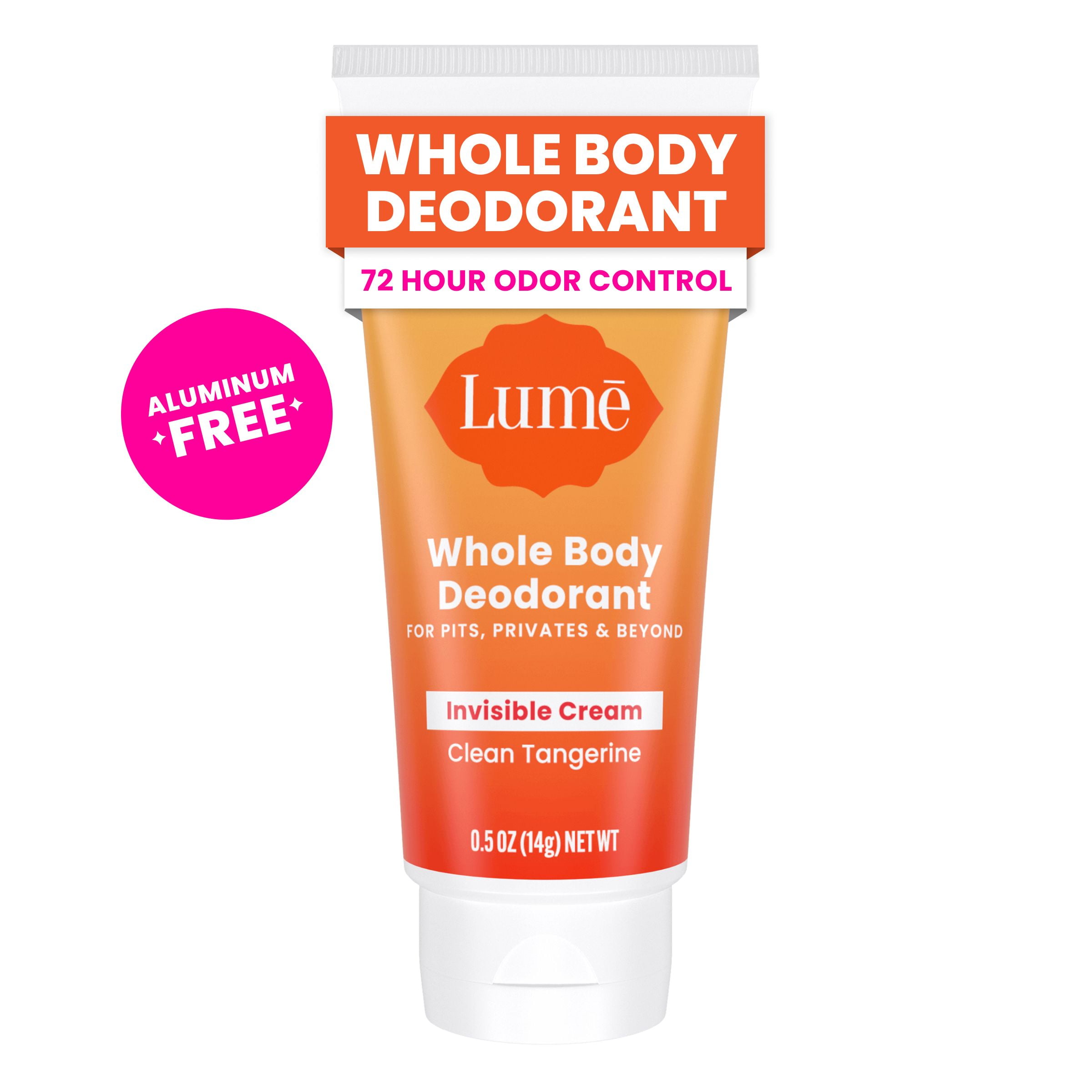(3 pack) Lume Whole Body Women’s Deodorant - Trial Size Invisible Cream Aluminum Free - Clean Tangerine - .5oz Tube