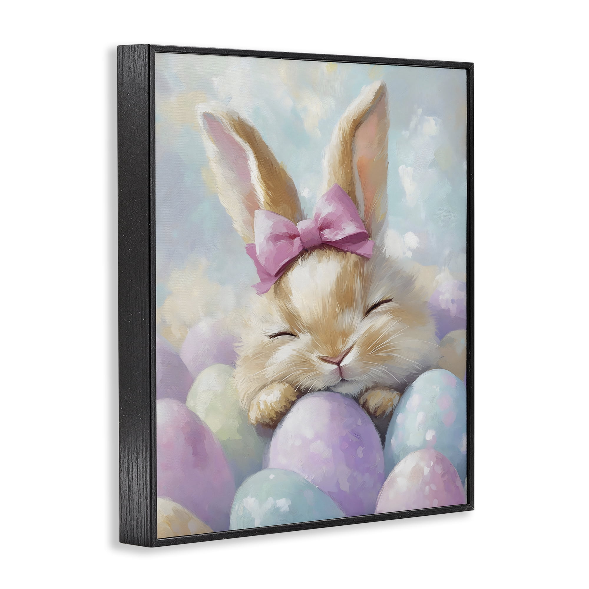Stupell Industries Sleeping Easter Bunny with Eggs Black Framed Giclee Art, design by The Prints Vibe