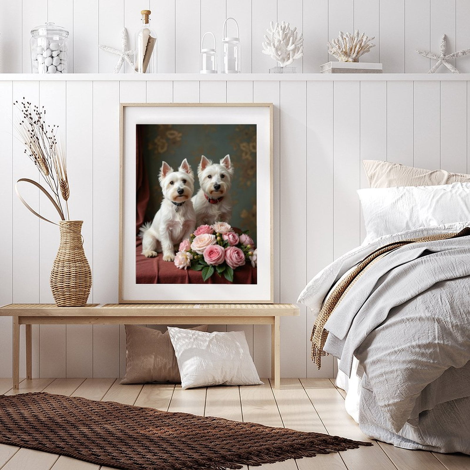 Diamond Art Kit for Adults, Two Dogs Pink Roses Portrait Diamond Painting for Adults Beginners, DIY Diamond Art Painting Kits, 5D Diamond Painting Crafts for Home Decor 12x16 Frameless