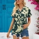 thumbnail image 3 of Camisa de gasa con cuello en V y estampado floral de verano, holgada, de manga corta, verde, para mujer, 3 of 6