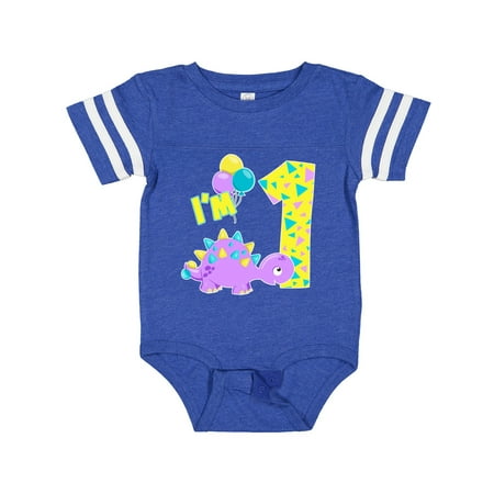 

Inktastic Happy Dinosaur First Birthday-purple Gift Baby Boy or Baby Girl Bodysuit