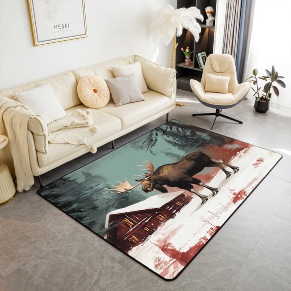Feelyou Wild Moose Area Rug 5x7 Camouflage Living Room Rugs for Bedroom for Kids Boys Girls Teens Rustic Cabin Lodge Deer Decorative Carpet Rug Wildlife Decor Indoor Floor Mat Nature Accent Rug