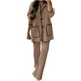 thumbnail image 1 of Timegard 2 Piece Outfits for Women V Neck Long Sleeve Button down Jackets Straight Leg Pants Fall Sets, 1 of 6