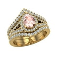 thumbnail image 1 of Wedding Ring Set 14K Gold Solitaire Enhancer Look Diamond Bands Pear Morganite, 1 of 5
