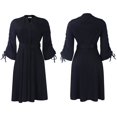 thumbnail image 2 of Women's Satin Mock Neck Flounce Long Sleeve Ruffle Hem A Line Mini Short Dress, 2 of 8