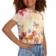 thumbnail image 4 of Uourmeti Butterfly Crew Neck Short Sleeve T-Shirt Summer Short Athletic Pullover Tulips Casual Soft Crop Top for Girls 5-14Y, 4 of 5