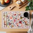 thumbnail image 2 of Pink Flowers Placemats Set of 4, Spring Farmhouse Floral Leaves Vintage Placemats for Dining Table, Place Mats for Kitchen Tabletop, Waterproof Wipeable Dining Table Mats Set, 2 of 9