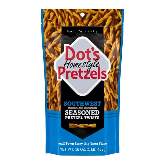 Dot's Pretzels Southwest Seasoned BCF26 Pretzel Twist Snack, 16oz Grocery Sized Bag